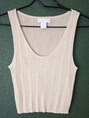 House Of Harlow 1960 Sleeveless Rib Knit Tank Top Cream Gold Metallic M